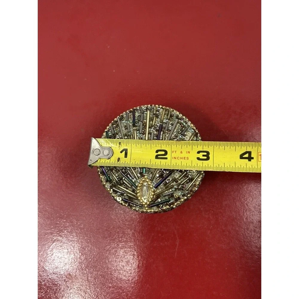Sequin Covered Metal Trinket Box Black‎ Felt Linning